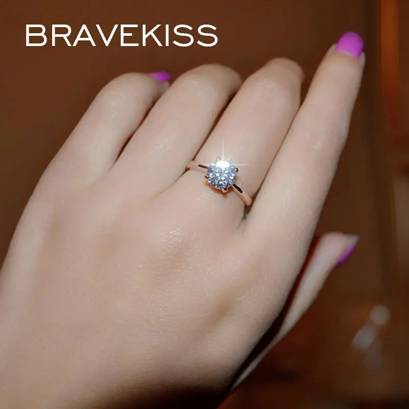 BRAVEKISS розовое золото цвет роскошные классические Помолвочные кольца для женщин камень CZ простой обручение кольцо модные украшения BJR0136A