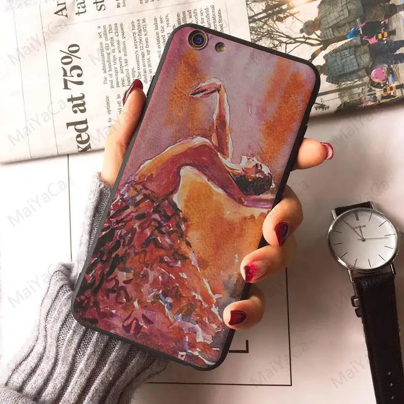 Жесткий чехол с акварельным рисунком балерины для iphone 4 XR XSMax 5s 5 SE 6 6s 6/7/8 plus X 7 12 mini 12pro Max|Бамперы| |