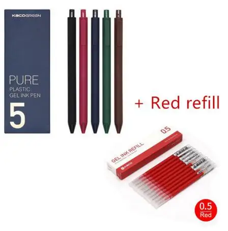 pen add red ink 5 шт./упак. Xiaomi KACO 0,5 мм знак ручка гладкая чернила прочный подписи 5 цветов для студентов школы/офисных работников - Цвет: pen add red ink
