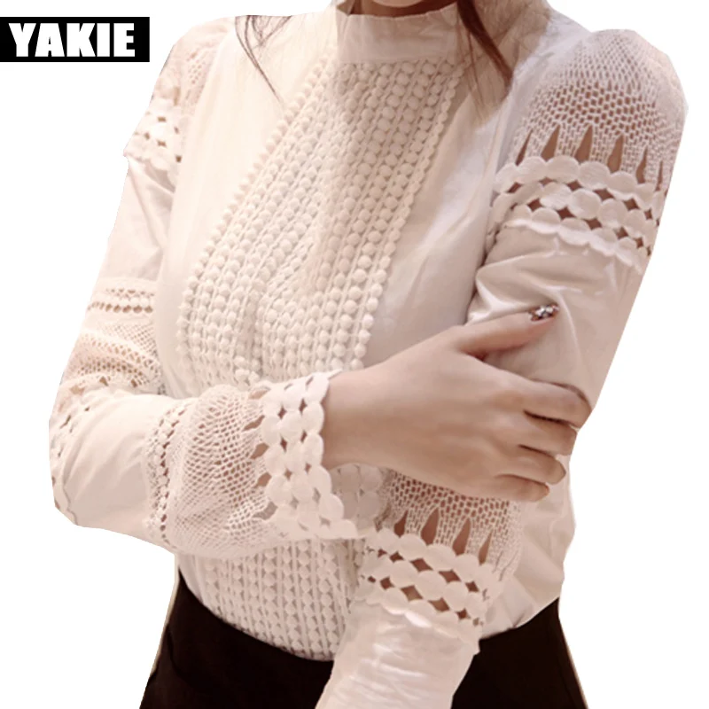 Блузка женская кружевная свободного покроя элегантная офисная белая рубашка