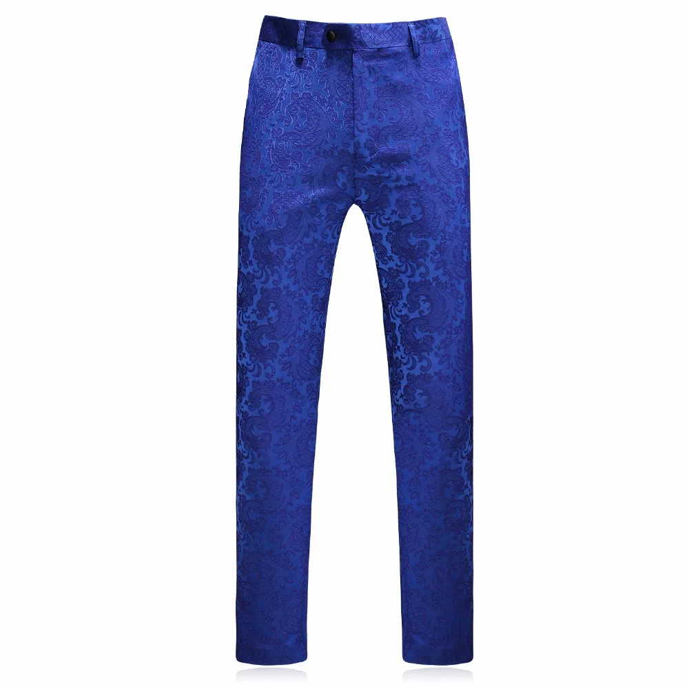 JZ CHIEF 3Pcs Suits Shawl Lapel Men Suit Royal Blue Tuxedos Groom Wedding Suit Print Slim Fit Party Blazers One Button Plus Size
