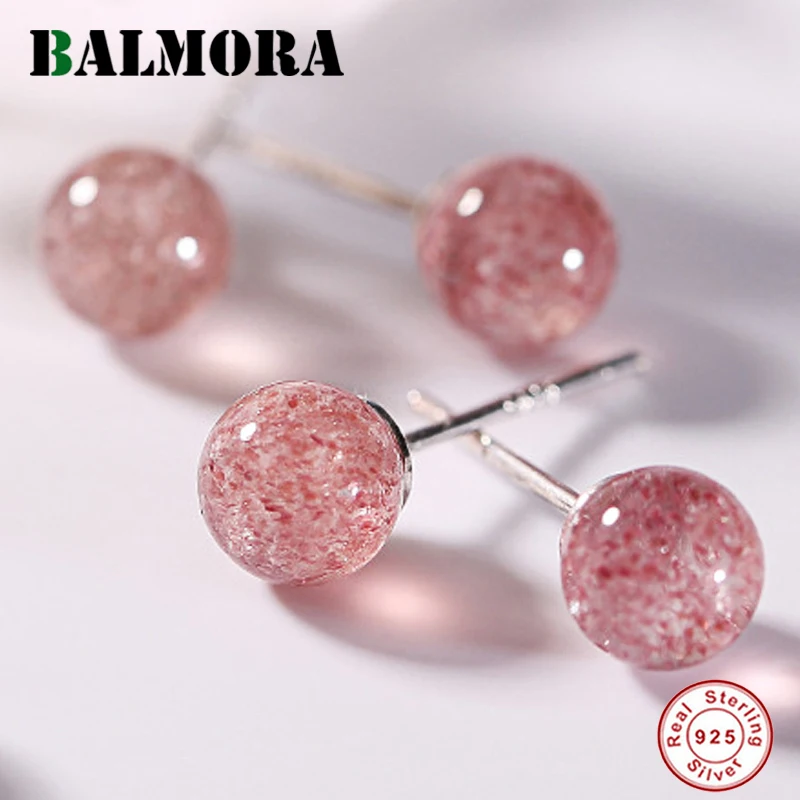 BALMORA 1 пара Настоящее серебро 925 пробы клубничный кристалл простые милые серьги