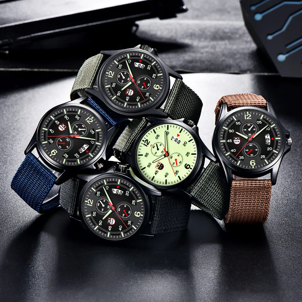 Модные мужские часы Военные нейлоновые водонепроницаемые кварцевые аналоговые