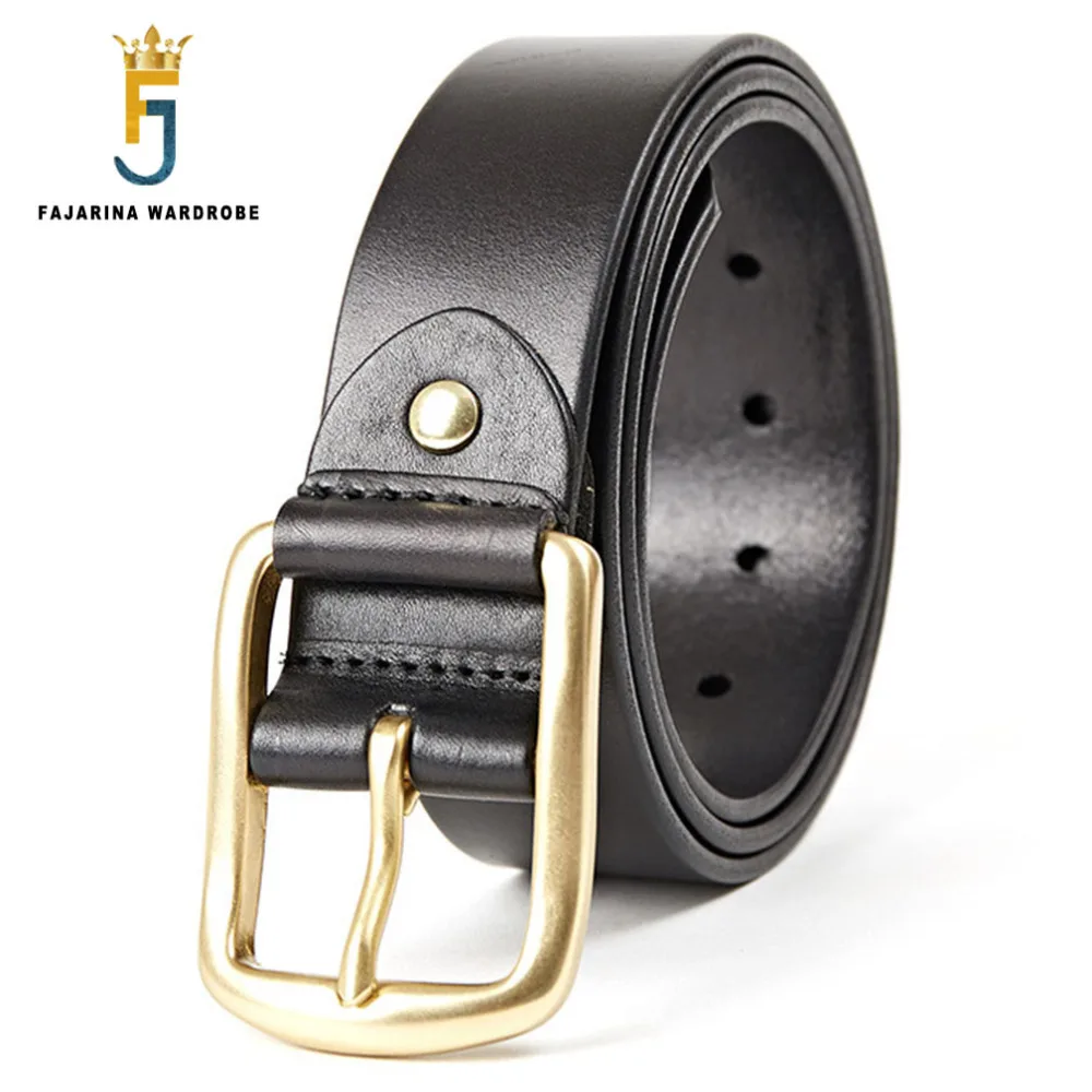 FAJARINA Men's Top Quality Men's Solid Brass Clasp Pin Buckle Belts for Men 3.8cm Wide 100% Genuine Leather Retro Style N17FJ333