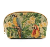 fashion natural cork make up bag parrot pattern cosmetic case vega wooden pouch