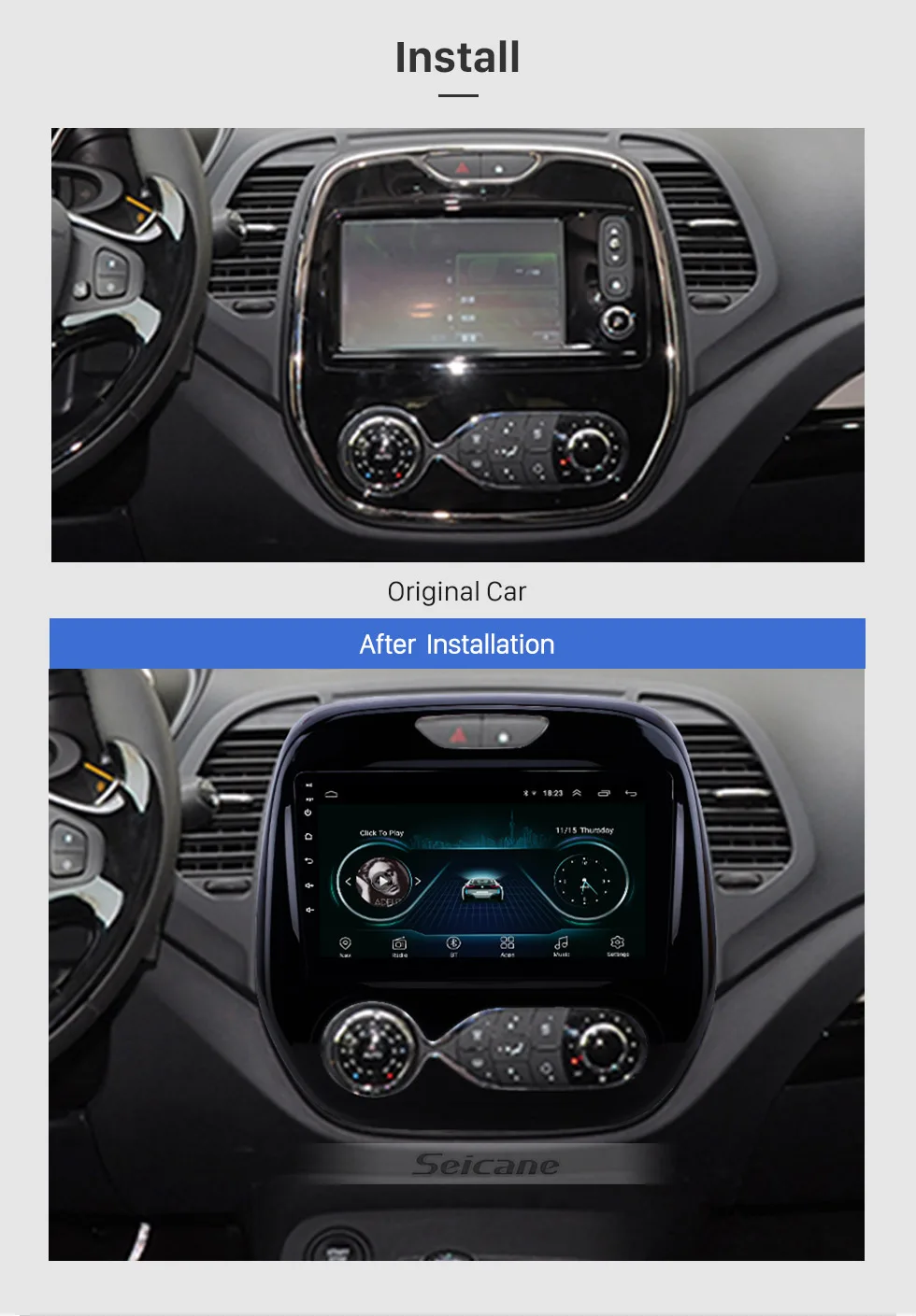 Seicane Android 8,1 для Renault Captur CLIO samsung QM3 Авто A/C 2011- Авторадио 2din gps 9 дюймов Автомобильный мультимедийный плеер