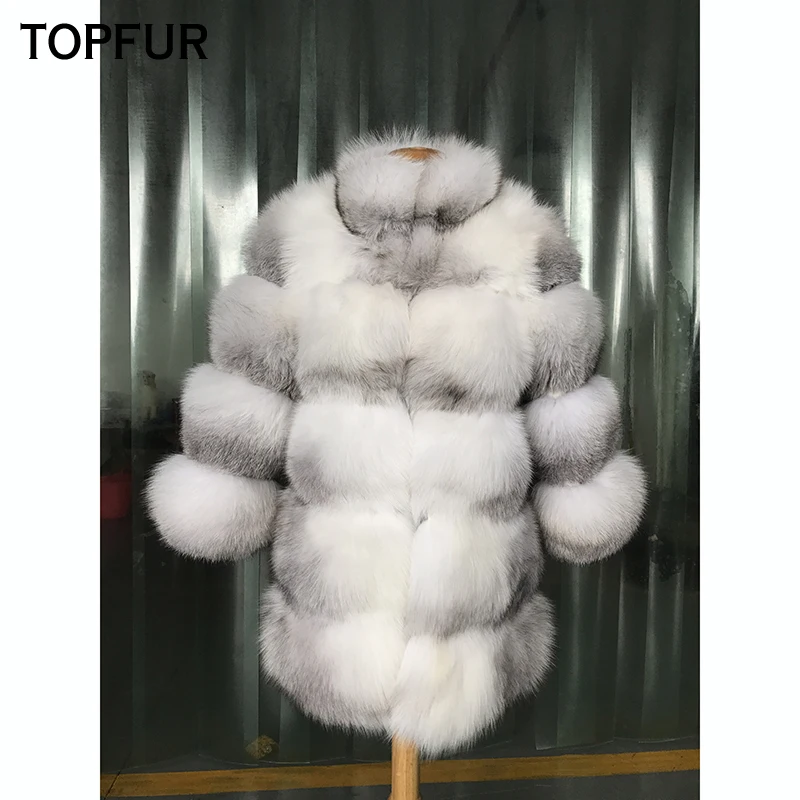 TOPFUR Женское пальто из натурального меха 70 см длинное модное толстое лисьего с