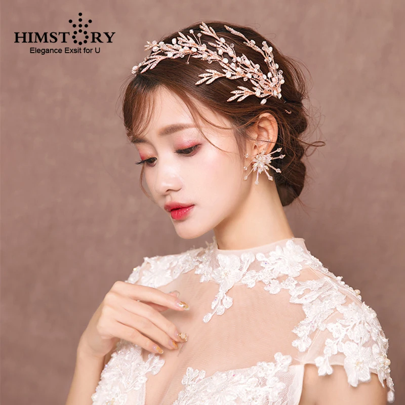 

HIMSTORY Golden Leaf Rhinestones Headband Bridal Wedding Branch Hair Accessories Hairband Bride's Tiaras Hair JEwelry