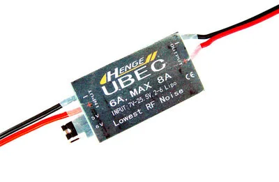 

HENGE output :5v/6v 6A/8A ,2-6S LIPO/ 6-16 cell Ni-Mh Input Switch Mode UBEC BEC