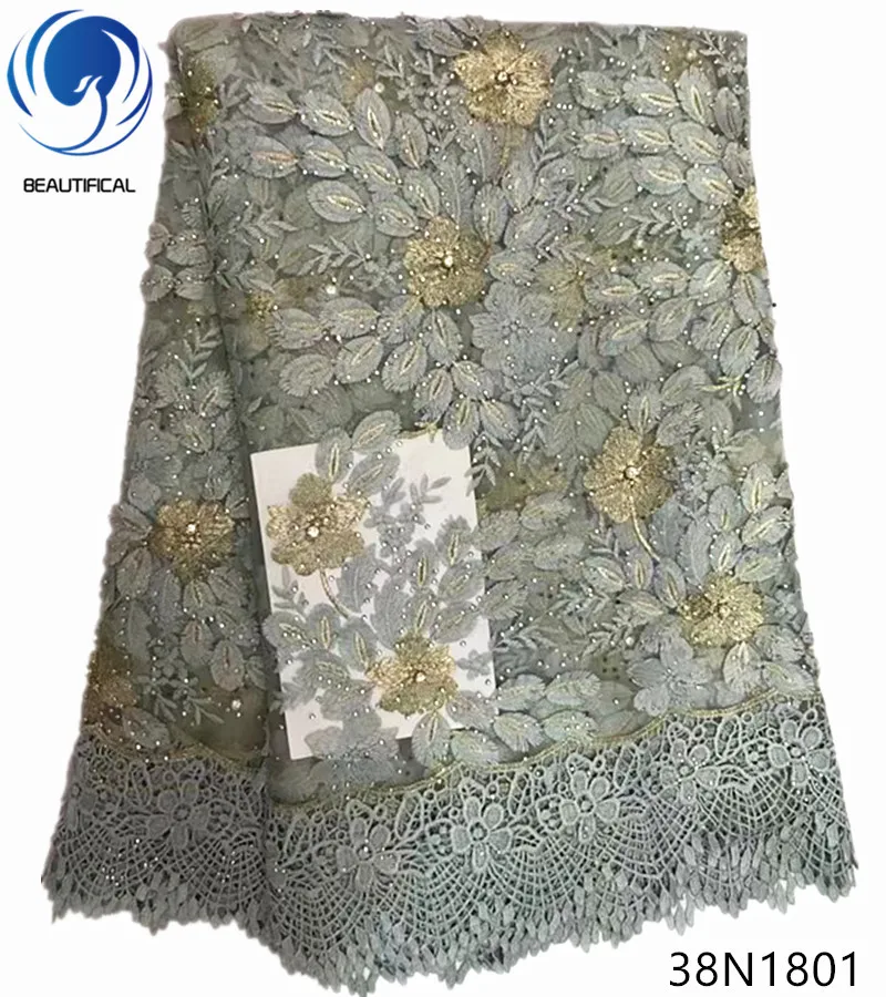 Beautifical blue lace fabric african french net fabrics high quality design flower style 5yards/piece 38N18 | Дом и сад