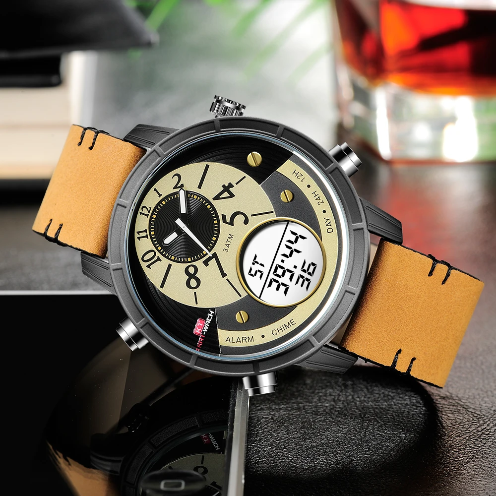 2018 Reloj роскошные часы Для мужчин Водонепроницаемый кожа кварцевые цифровые