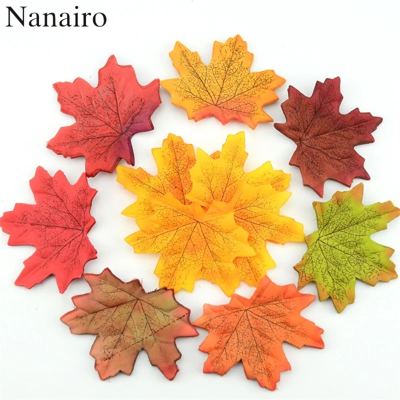 

100Pcs Artificial Silk Maple Leaves For Home Wedding Party Decoration Scrapbooking Craft Multicolor Fall Vivid Fake Flower Leaf