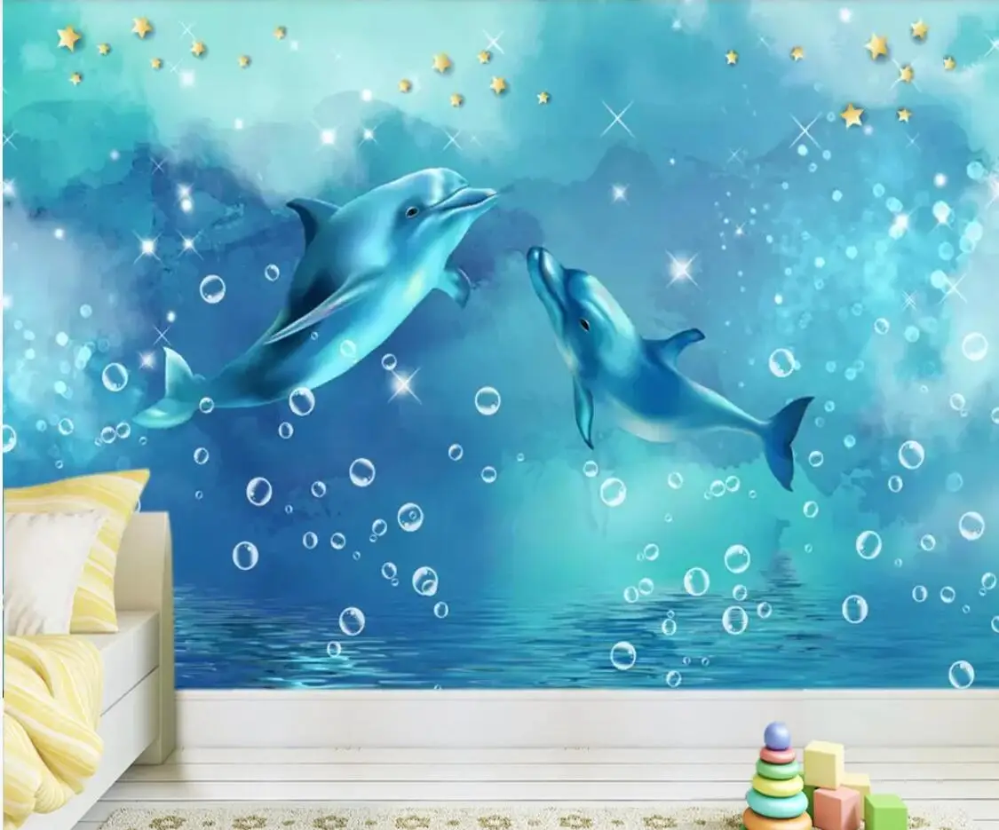 Фотообои с дельфином 3D фрески для детской спальни фотообои настенные