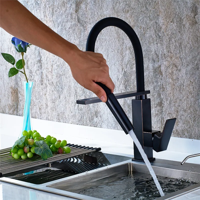 Новейший кухонный кран вытяжной с поворотом на 360 градусов Матовый одной ручкой