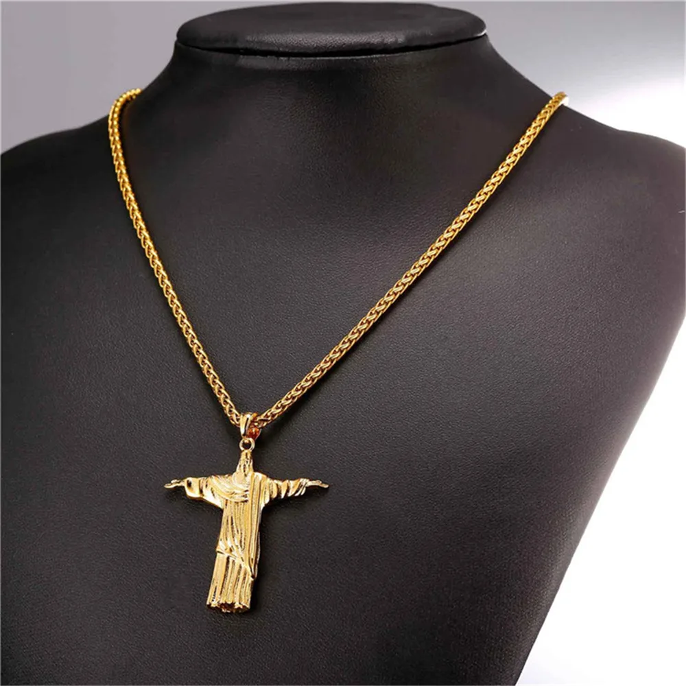 Новинка 2017 мужские ожерелья с искупителем Христа нержавеющая сталь золотой цвет