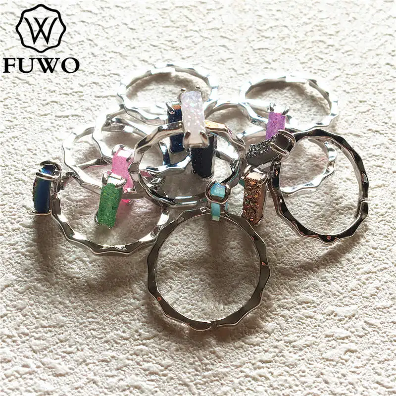 Женское прямоугольное кольцо с каплевидной оркой FUWO минималистичное