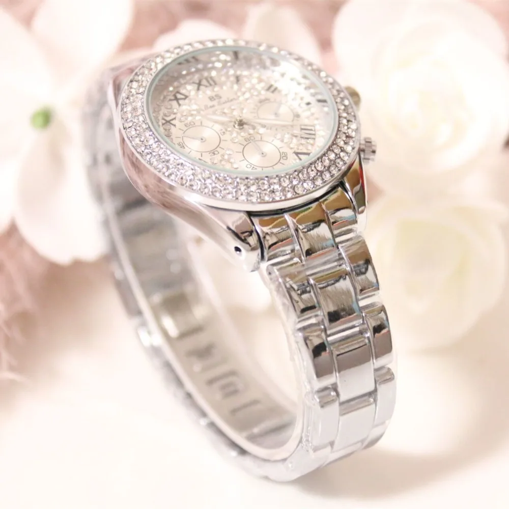 Брендовые Часы для женщин с золотыми стразами имитация 3 глаза наручные женские