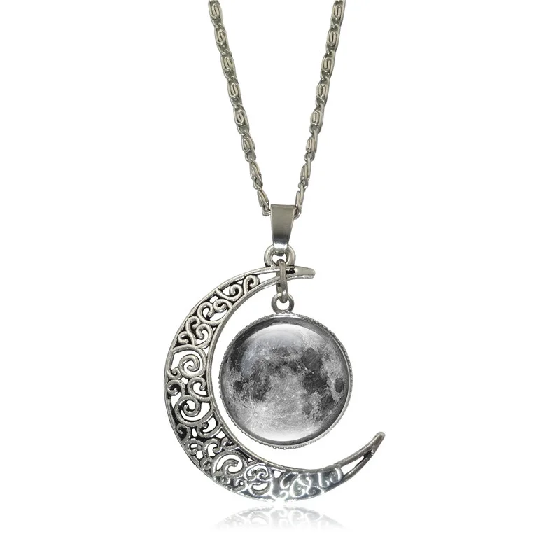 XUSHUI XJ серая галактика планета стеклянный кабошон кулон ожерелье полумесяц