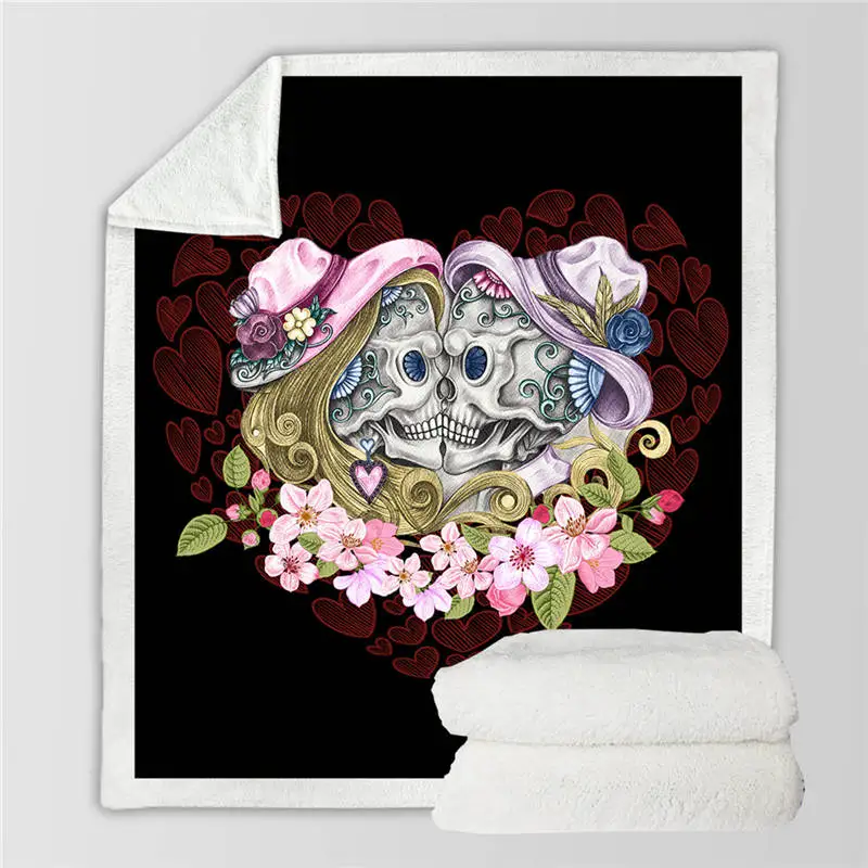 Skull1 Постельные принадлежности Outlet ЧЕРЕП Пары шерпа пледы одеяло готическое покрывало розовые цветы красные сердца бархат Плюшевые, кровати одеяло 150x200 см - Цвет: Skull1