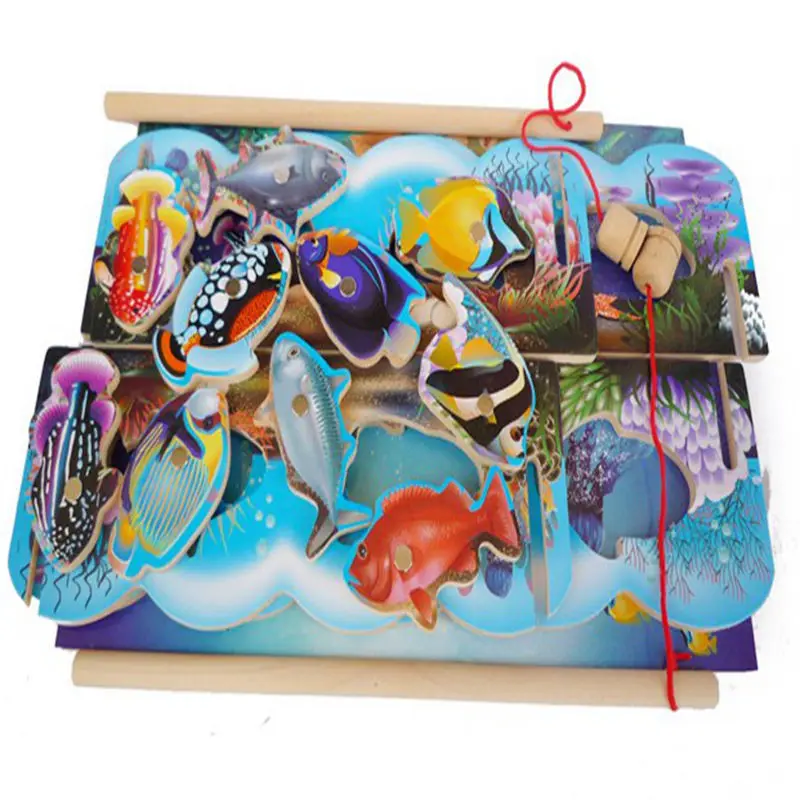 Детские развивающие деревянные игрушки магнитная рыболовная кошка игрушка игра