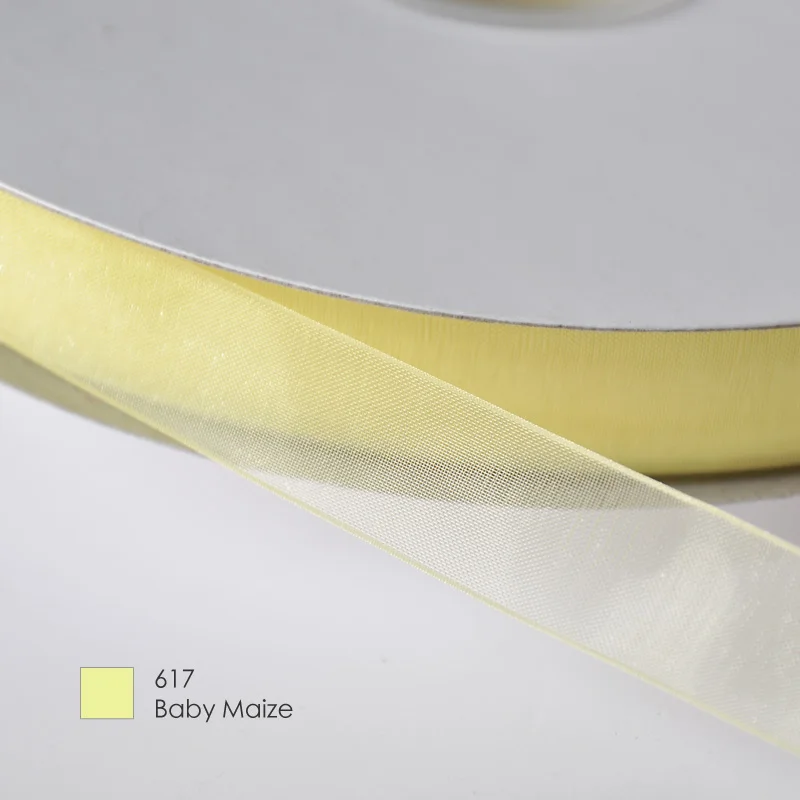 baby maize 617 YAMA 22 25 32 38 мм для рукоделия, свадебная посылка, 200 ярдов/партия, зеленый, желтый, коричневый цвет, сплошная Прозрачная Шелковая лента из органзы - Цвет: baby maize 617