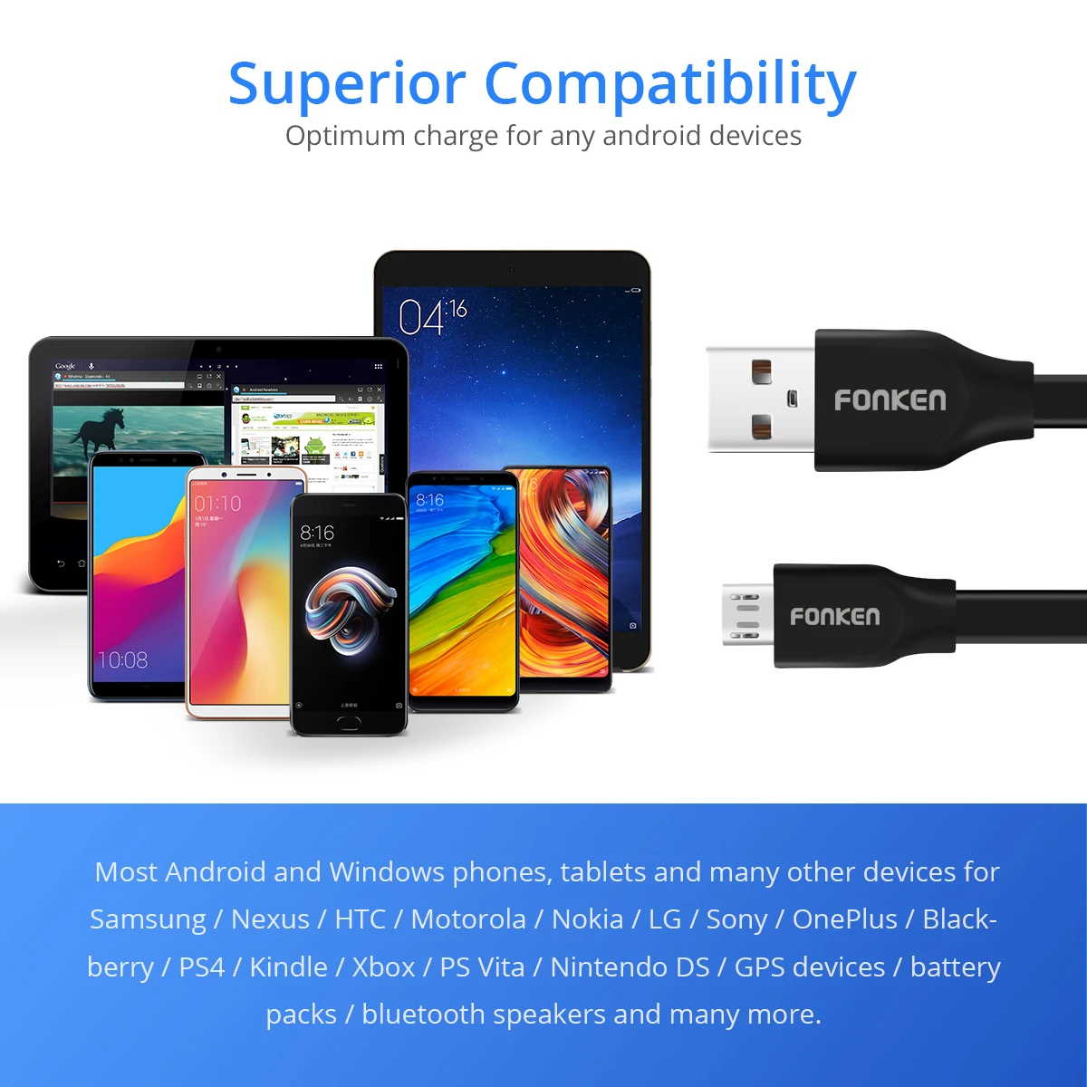 FONKEN Micro USB кабель Быстрая зарядка для телефона кабель Лапша Android телефон power bank 30 см 1 м зарядный Micro шнур