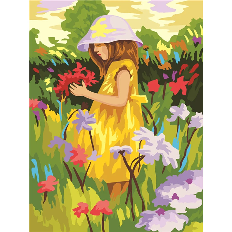

YIKEE decorative canvas oil painting by numbers,painting by numbers diy Little girl in flowers