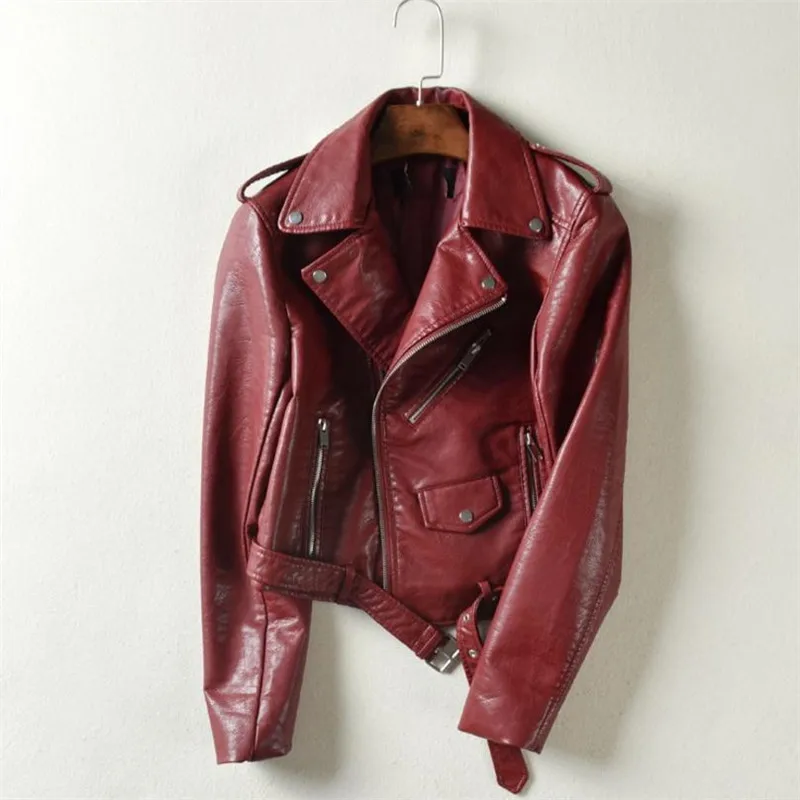 

S-2XL New Spring Fashionable Bright Color Pu Leather Jacket Coat Good Quality Ladies Main Street For Women Pu Leather Jacket