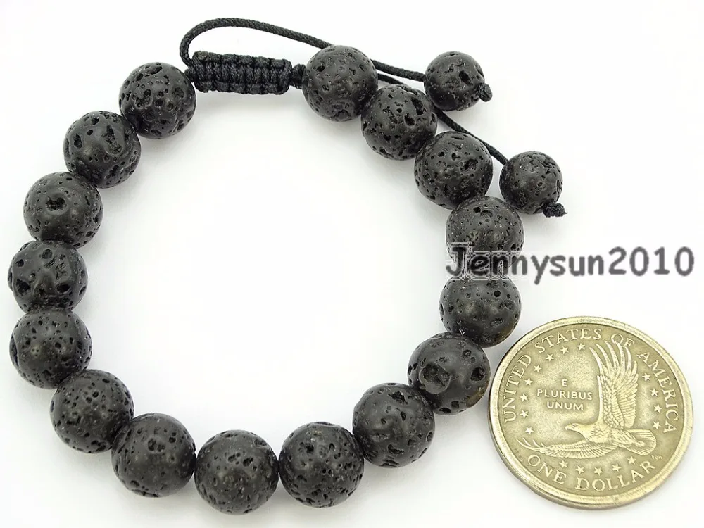 

Handmade 10mm Adjustable Natural Volcanic Lava Gems Stone Round Beads Bracelet Healing Reiki 5 Strands/Pack