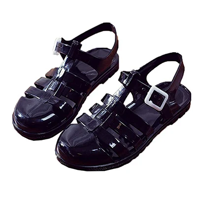 sandalYMX02 black Женские босоножки с Т-образным ремешком; женская прозрачная обувь на плоской подошве; коллекция года; сезон лето; пляжные сандалии с круглым носком и пряжкой на ремешке; водонепроницаемые - Цвет: sandalYMX02 black