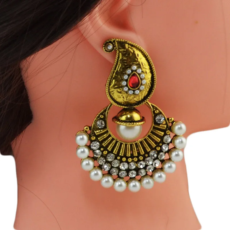 Античные золотые индийские серьги Jhumki Jhumka с искусственным жемчугом, винтажные Стразы, корейская мода, свадебные украшения, подарки
