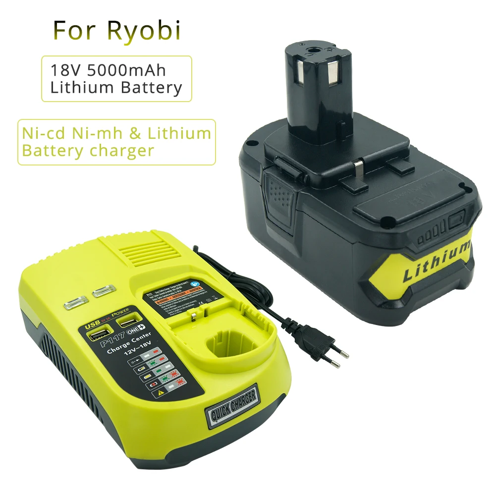 Набор перезаряжаемых аккумуляторов 18 в 5000 мА · ч li ion RB18L50 для Ryobi one plus P108 + новое