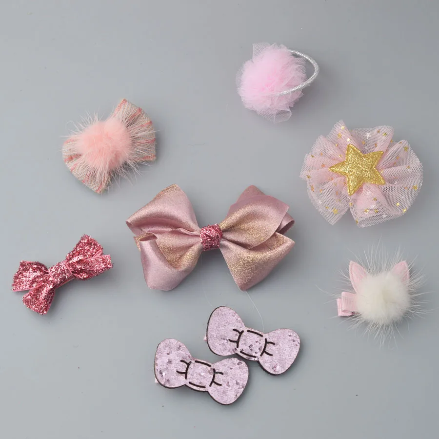 

8PCS/ SET 2017 New Cute Kids cloth full wrapped flowers Bowknot hair clips Lace barrette hairpins Hair Accessories headwear T6