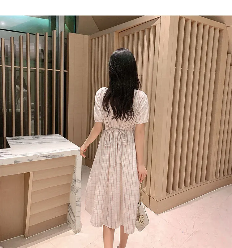 Повседневное платье в клетку популярное летнее женское свободное из конопли