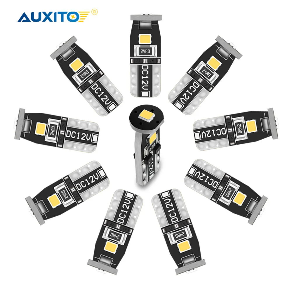 AUXITO 10 шт. 2835 SMD T10 W5W 194 светодиодный лампы Автостоянка бортовой светильник лампа