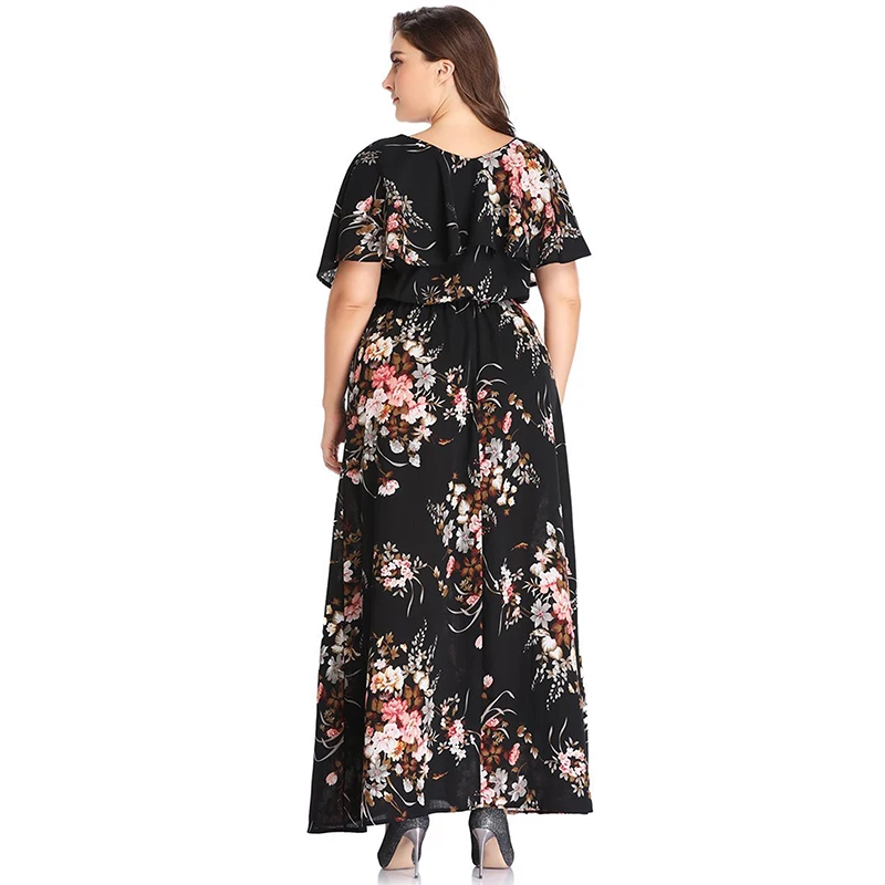 Sexy Plus Size Women Maxi Dress 4XL 5XL Big Long Dresses Elastic Waist Female Floral Printed Vestidos Boho A Line | Женская одежда