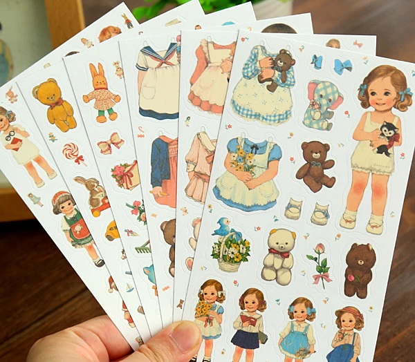 

6pcs/set Lovely Girl Series Paper Stickers Scrapbooking Sticker Label DIY notebook Decoration (ss-a711)