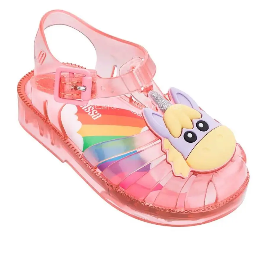 Оранжевый Mini Melissa Possession Unicorn/ г. прозрачные сандалии для девочек летние сандалии Melissa/детские сандалии пляжная обувь для малышей - Цвет: Оранжевый