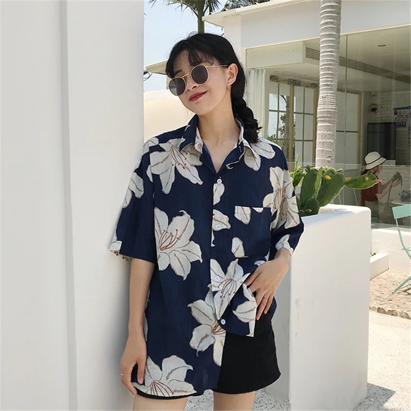 Женские блузки 2018 летняя модная Блуза свободная Повседневная рубашка с отложным