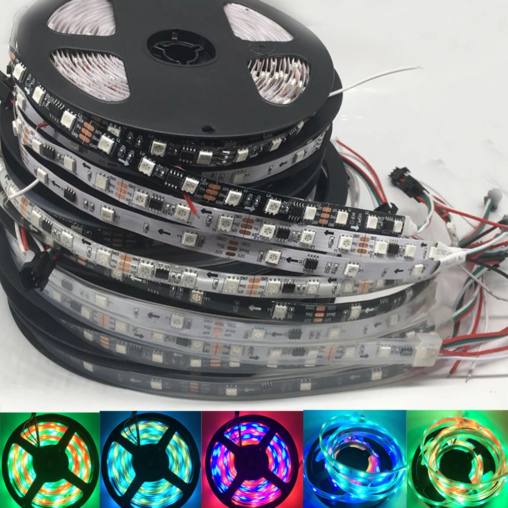 WS2811 5050 SMD RGB полосы адресуемых синхро адаптер длиной 1 м/5 м 30/60 светодиодов/m Led
