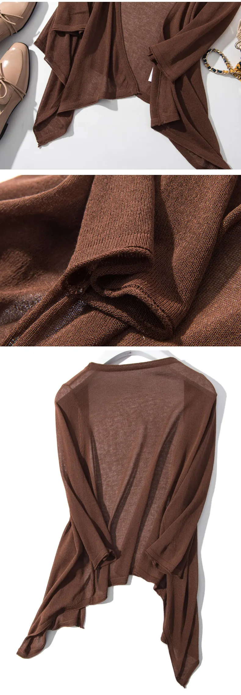 YUNSHUCLOSET, дизайн, смесь шелка, приятный кардиган, крутая трикотажная рубашка, короткий параграф, Солнцезащитная шаль, кардиган