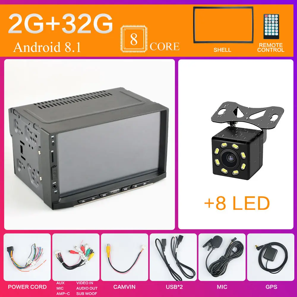 7188B-8-2G-32G-8LED Android 8,1/9,0 2 din Автомобильный Радио мультимедийный плеер gps DAB RDS Wi-Fi без DVD навигации Bluetooth 7 дюймов 2DIN автомобильный встроенный стерео - Цвет: 7188B-8-2G-32G-8LED