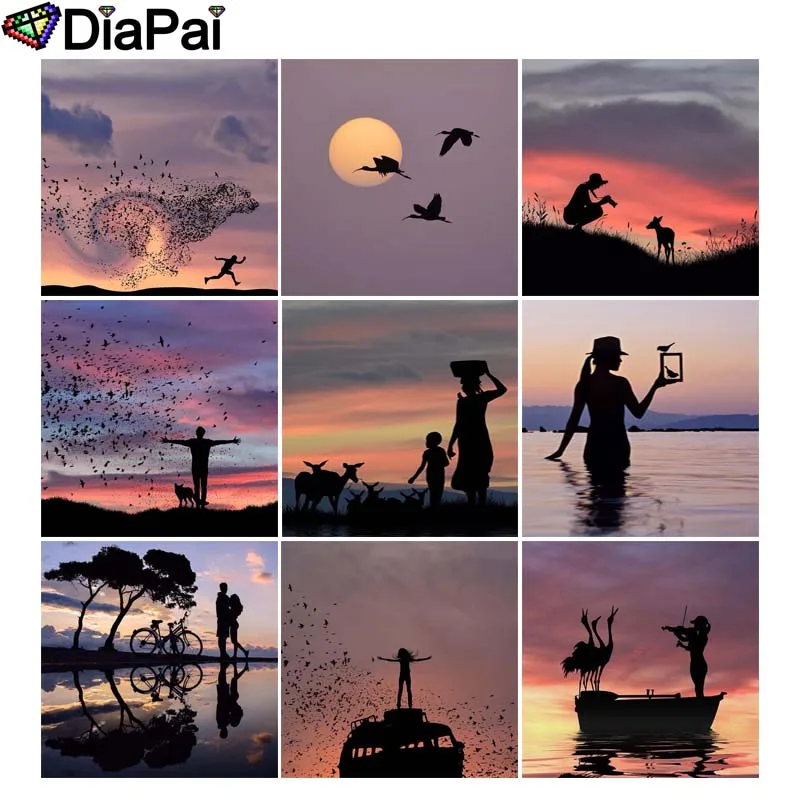 

DIAPAI Diamond Painting 5D DIY Full Square/Round Drill "Dusk scenery Silhouette" 3D Embroidery Cross Stitch 5D Decor Gift