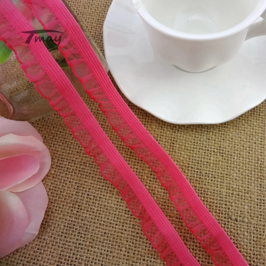 Organza Ruffled Lace Trim 14mm 6yards/lot Adorn Baby Clothes Skirts Waistband Hair Elastic Bands Webbing