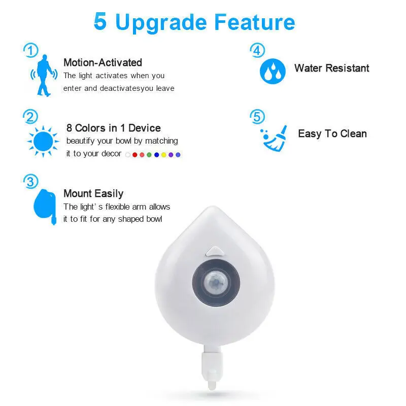 UV Sterilizer Toilet Night Light Smart PIR 8 Colors Led Seat Waterproof Backlight RGB for Bathroom Lights | Лампы и освещение