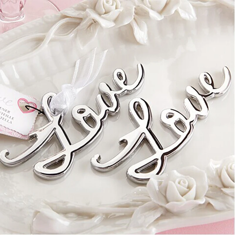

30pcs/lot Silver color Love themed beer bottle opener Bridal Shower Favors and Gift wedding giveaways gift Free shipping
