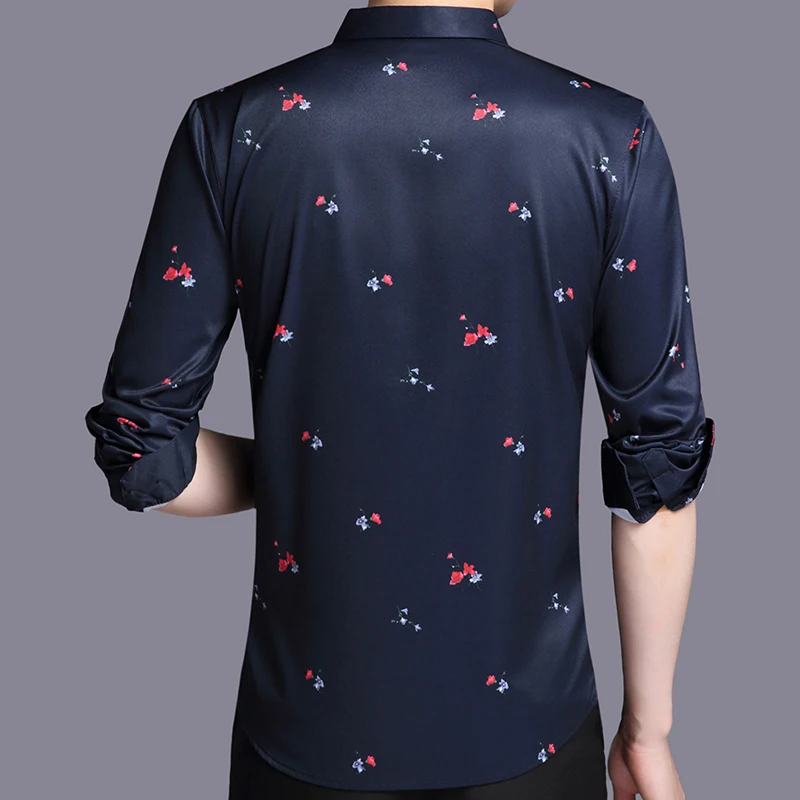 2019 social длинный рукав цветок Дизайнер рубашки для мужчин slim fit винтажная мода