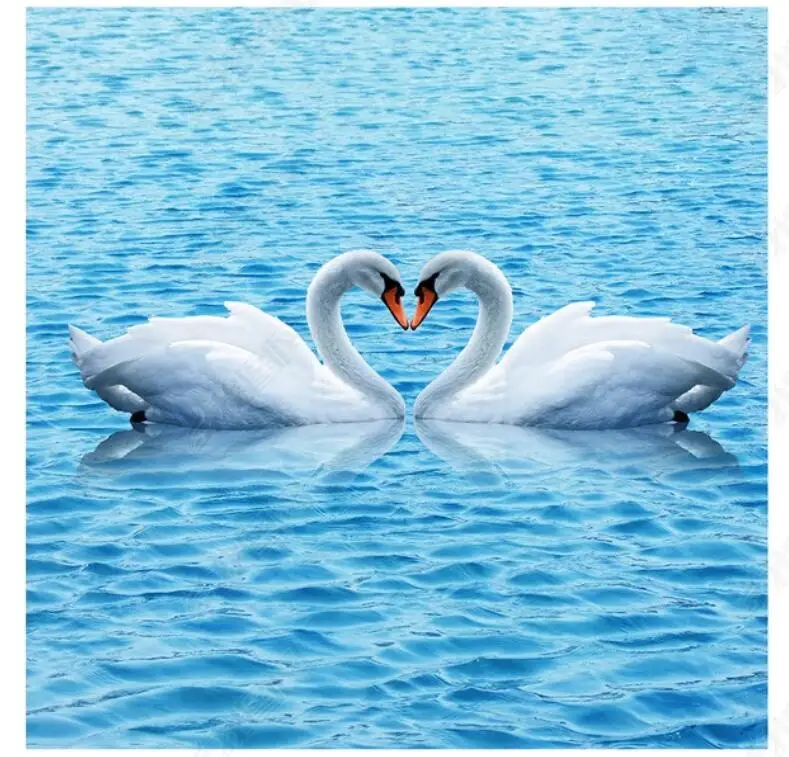 

3d PVC flooring wallpaper custom photo waterproof Self-adhesive floor White swan in the water home decor bedroom wallpaper
