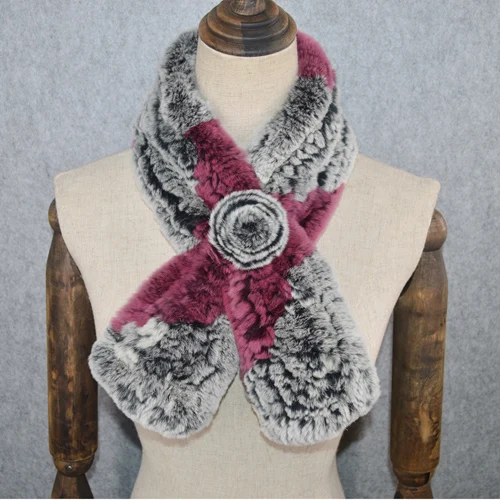 gray and rose red Ручной работы Настоящий мех кролика кольцо женские зимние шарфы шарф из меха кролика рекс теплый мягкий пушистый природный натуральный мех шарф-кольцо - Цвет: gray and rose red