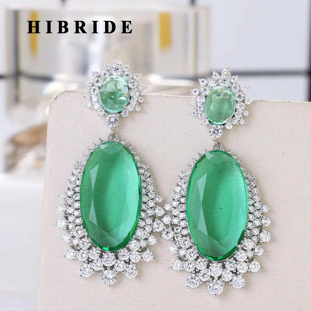 

HIBRIDE Water Shape Colorful AAA Cubic Zirconia Stone Round Drop Earrings for Women Luxury CZ Party Event Jewelry E-520